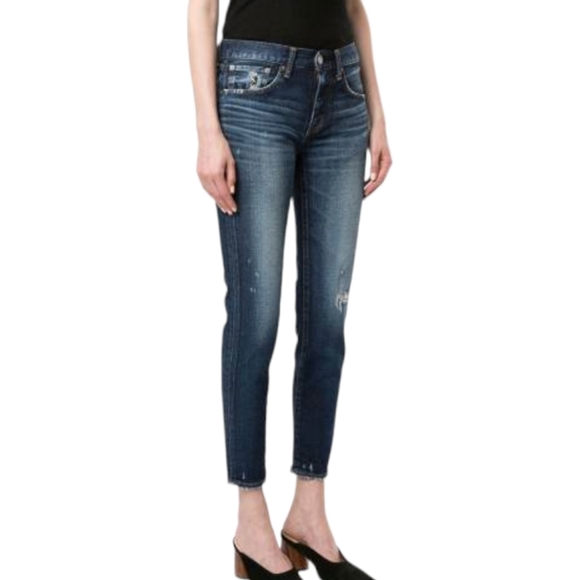 Moussy Denim - Moussy Vintage Mid Rise Destroyed Ripped  Straight Leg Stretch Denim Jeans 28